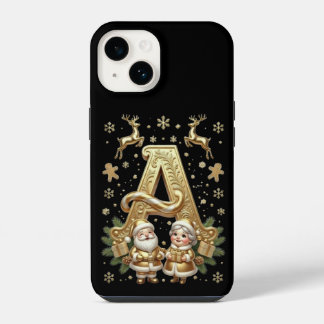 Royal Gold Letter A Luxury Black iPhone 14 Tough  14ケース