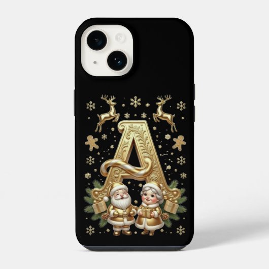 Royal Gold Letter A Luxury Black iPhone 14 Tough  iPhoneケース (裏面)