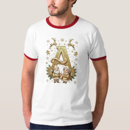 Royal Gold Letter A Luxury Christmas Ringer Shirt Tシャツ