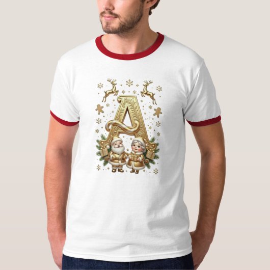 Royal Gold Letter A Luxury Christmas Ringer Shirt Tシャツ (正面)