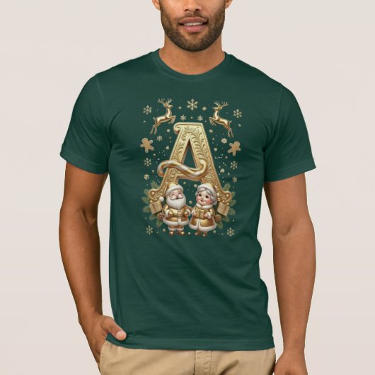 Royal Gold Letter A Luxury Forest Green Shirt Tシャツ (正面)