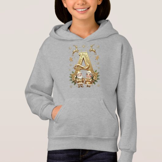 Royal Gold Letter A Luxury Girls Heather Hoodie (正面)
