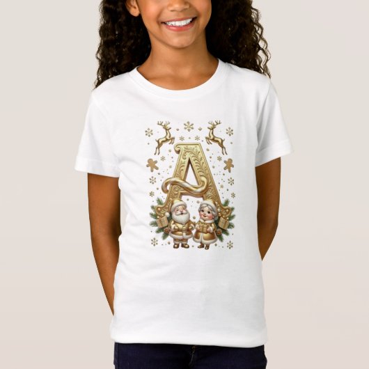 Royal Gold Letter A Luxury Girls White Shirt Tシャツ (正面)