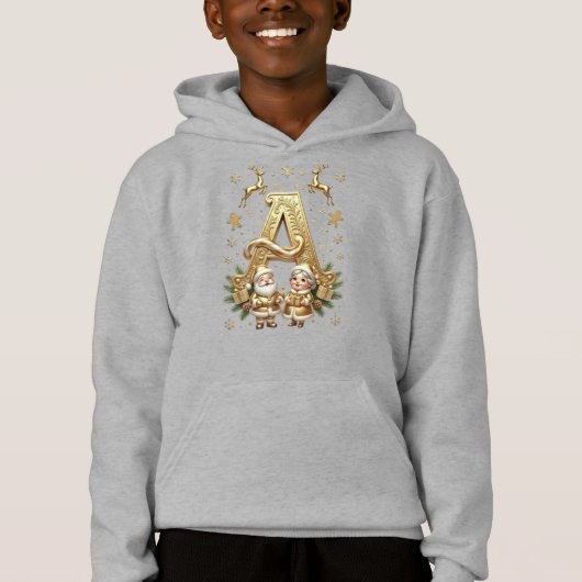 Royal Gold Letter A Luxury Kids Christmas Hoodie (正面)