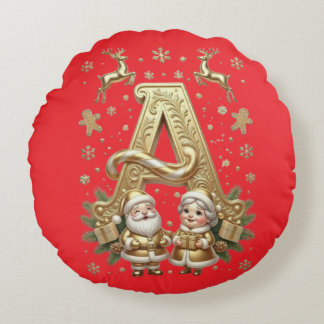 Royal Gold Letter A Luxury Red Round Throw Pillow ラウンドクッション