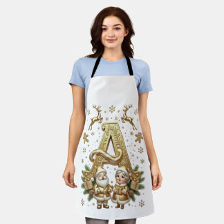 Royal Gold Letter A Luxury Unisex Holiday Apron エプロン