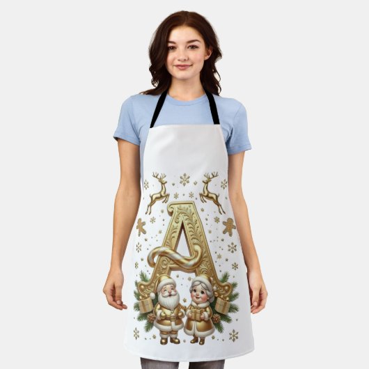 Royal Gold Letter A Luxury Unisex Holiday Apron エプロン (着用した状態)
