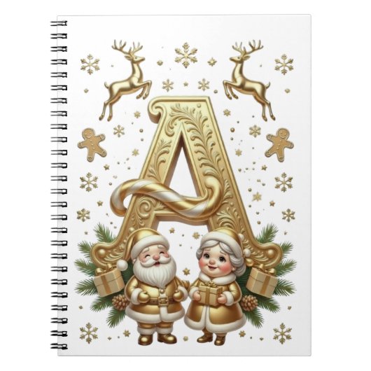 Royal Gold Letter A Luxury Unisex Spiral Notebook ノートブック (正面)