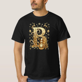 Royal Gold Letter B Luxury Snowman Black Shirt Tシャツ