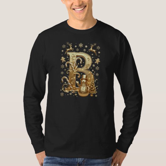 Royal Gold Letter B Luxury Snowman Long Sleeve Tシャツ (正面)