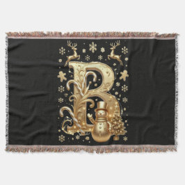 Royal Gold Letter B Luxury Snowman Sherpa Blanket スローブランケット