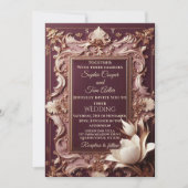 Royal Golden Burgundy Baroque Ivory Tulips Wedding 招待状 (正面)