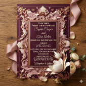 Royal Golden Burgundy Baroque Ivory Tulips Wedding 招待状