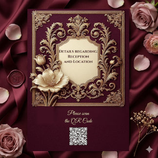 Royal Golden Burgundy Baroque Ivory Tulips Wedding 招待状