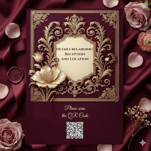 Royal Golden Burgundy Baroque Ivory Tulips Wedding 招待状