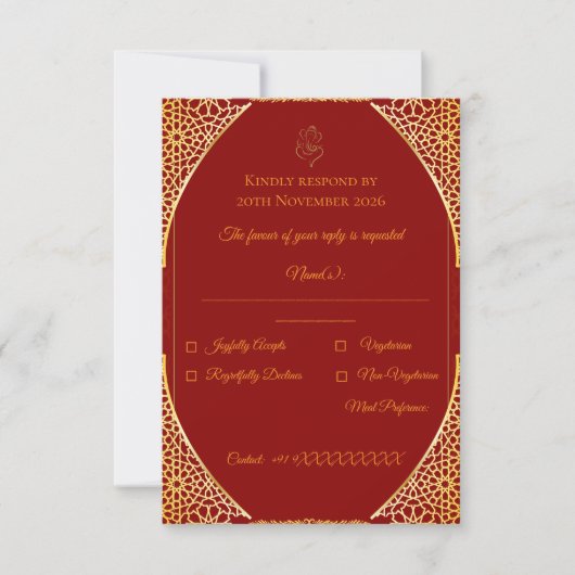 Royal Indian Marriage Reply Template 出欠カード (正面)