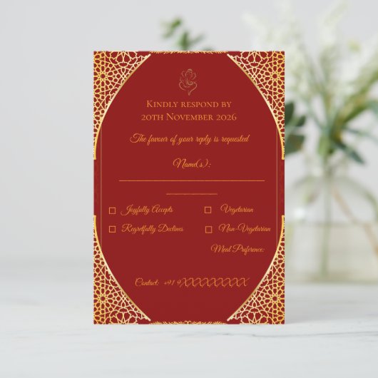 Royal Indian Marriage Reply Template 出欠カード (スタンド正面)