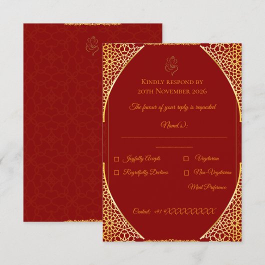 Royal Indian Marriage Reply Template 出欠カード (正面/裏面)