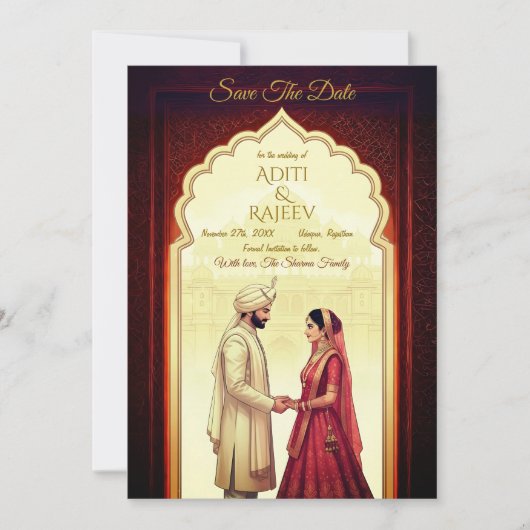 Royal Indian Palace Wedding Save The Date QR Code 招待状 (正面)