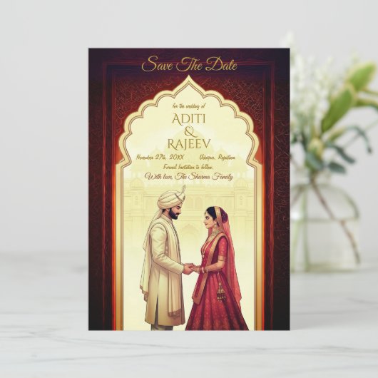 Royal Indian Palace Wedding Save The Date QR Code 招待状 (スタンド正面)