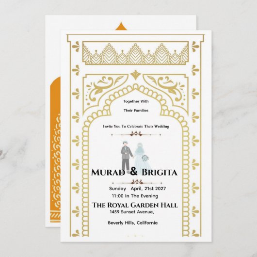 Royal Indian Wedding Invitation – Gold Design 招待状 (正面/裏面)
