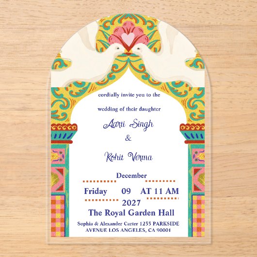 Royal Indian Wedding Invitation | Gold Traditional アクリル招待状 (正面)