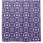 Royal Indigo Elegant Geometric Floral Mosaic シャワーカーテン (正面)