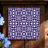 Royal Indigo Elegant Geometric Floral Mosaic タイル