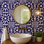 Royal Indigo Elegant Geometric Floral Mosaic タイル