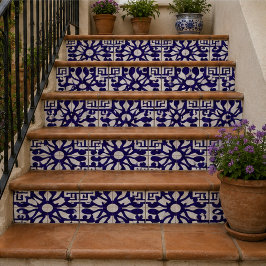 Royal Indigo Elegant Geometric Floral Mosaic タイル
