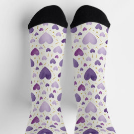 Royal Lavender Watercolor Heart & Gold Dust Socks ソックス