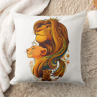 Royal Lion Family Pillow 🦁👑✨ | Elegant Wildlife  クッション