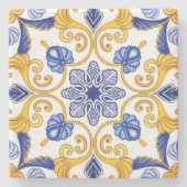 Royal Lisbon Scrollwork Elegant Portuguese Blue ストーンコースター (正面)