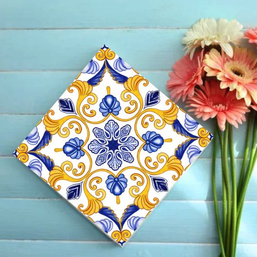 Royal Lisbon Scrollwork Elegant Portuguese Blue タイル