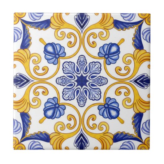 Royal Lisbon Scrollwork Elegant Portuguese Blue タイル (正面)