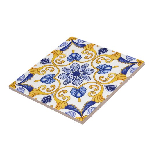 Royal Lisbon Scrollwork Elegant Portuguese Blue タイル (側面)