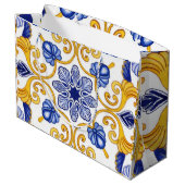 Royal Lisbon Scrollwork Elegant Portuguese Blue ラージペーパーバッグ (裏面アングル)