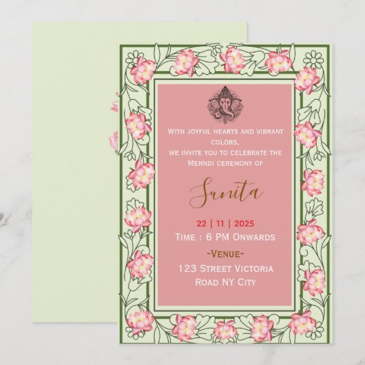 Royal Mehendi Ceremony Invitation  招待状 (正面/裏面)