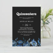 Royal Navy Blue Floral Quinceañera 招待状 (スタンド正面)