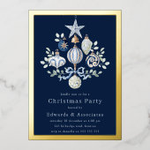 Royal Navy Blue & Gold Border Christmas Party 箔招待状 (正面)