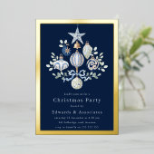 Royal Navy Blue & Gold Border Christmas Party 箔招待状 (立ち正面)