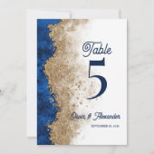 Royal Navy Blue Gold Wedding Table Number Card サンキューカード (正面)