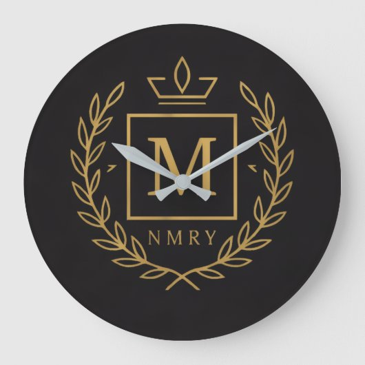 "Royal NMKY エンブレム - モノグラムMクライデザイン" ラージ壁時計 (正面)