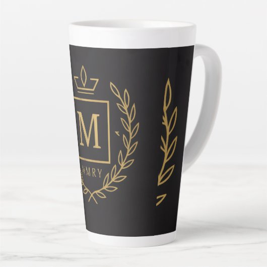 "Royal NMKY Emblem – Monogram M Crest Design" カフェラテマグ (右アングル)
