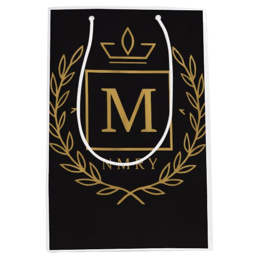 "Royal NMKY Emblem – Monogram M Crest Design" ミディアムペーパーバッグ (正面)