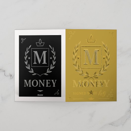 "Royal NMKY Emblem – Monogram M Crest Design" 箔グリーティングカード (外側レイダウン)