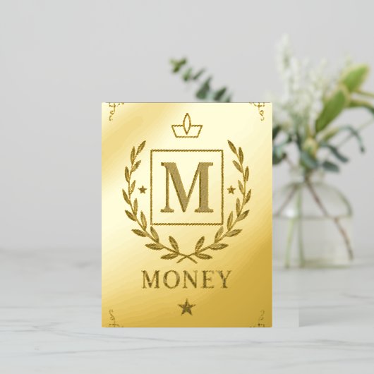"Royal NMKY Emblem – Monogram M Crest Design" 箔シーズンポストカード (立ち正面)
