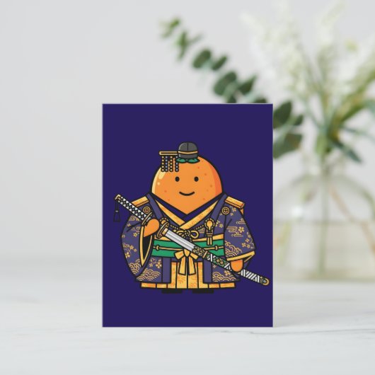 Royal Orange Samurai Officer Japanese Kimono ポストカード (スタンド正面)