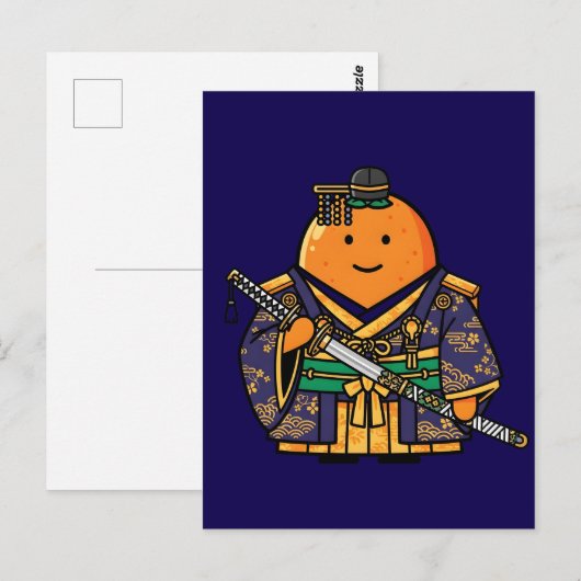 Royal Orange Samurai Officer Japanese Kimono ポストカード (正面/裏面)