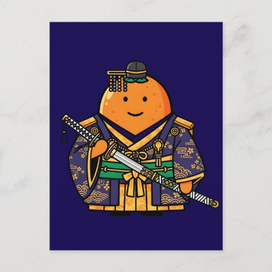 Royal Orange Samurai Officer Japanese Kimono ポストカード (正面)